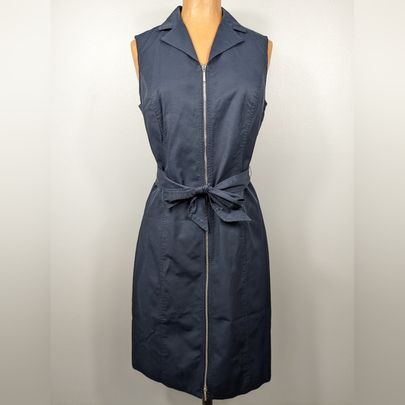 Doncaster Full Zip Collared Dress Belted Size Medium Business Casual Navy Blue - Picture 8 of 16